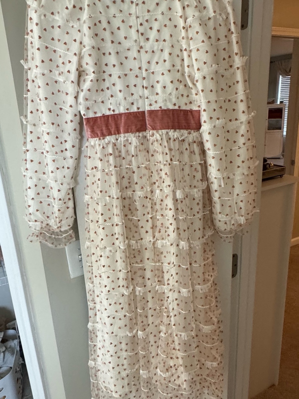 Ivy City Co Cream Dress with Pink Heart Print and Dusty Rose Waistband